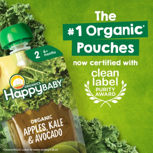 Happy Baby Organics Stage 2 Bananas Raspberries & Oats Organic Baby Food Pouch - Bananas Raspberries & Oats