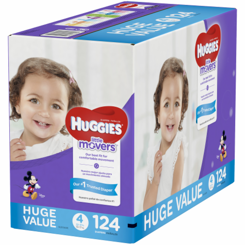 Huggies Little Movers Baby Diapers, Size 4 (22-37 lbs) - Size 4 / 124 Count