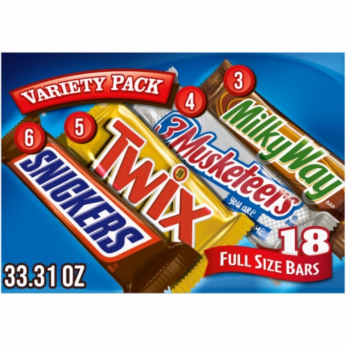 Snickers Twix Milky Way & 3 Musketeers Variety Pack Chocolate Candy Bar Box - 18 ct selected
