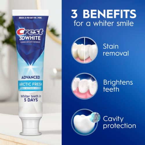 Crest 3DWhite Advanced Teeth Whitening Toothpaste, Arctic Fresh, 3.3 oz, Pack of 3 - Arctic Fresh / 3 Pack