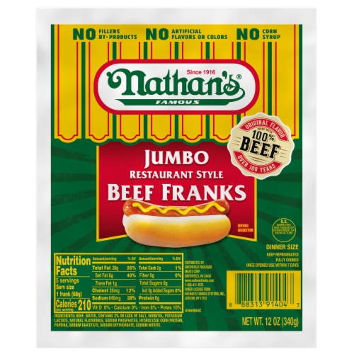 Nathan’s Famous Jumbo Restaurant Style Beef Franks - Nathan’s Famous Jumbo Restaurant Style Beef Franks, front