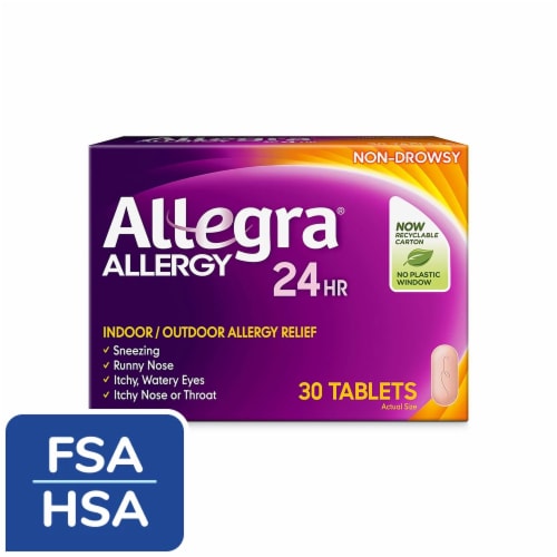 Allegra Adult 24-Hour Non-Drowsy Antihistamine Tablets for Indoor and Outdoor Allergies - 30 ct