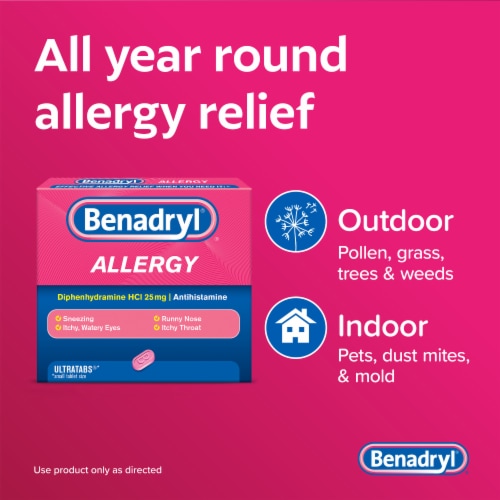 Benadryl Ultratabs Allergy & Cold Relief Tablets Diphenhydramine HCl - 24 ct
