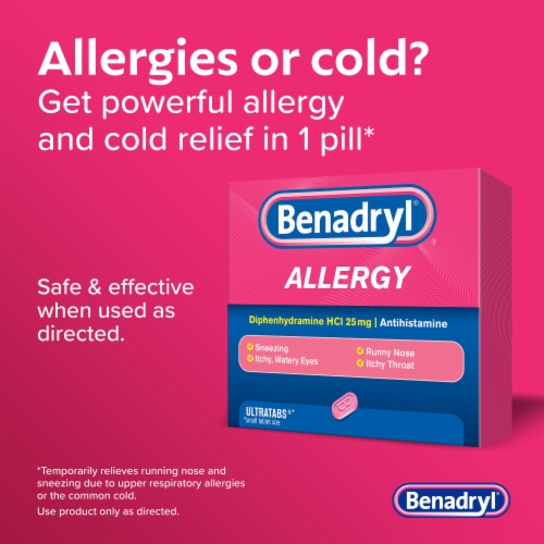Benadryl Ultratabs Allergy & Cold Relief Tablets Diphenhydramine HCl - 24 ct