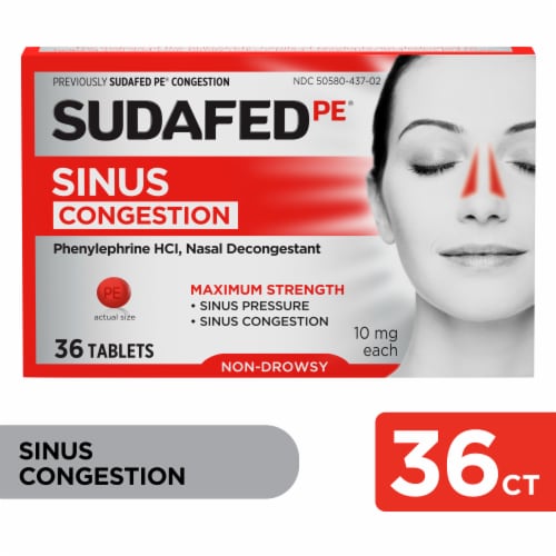 Sudafed PE Sinus Congestion Maximum Strength Non-Drowsy Decongestant Tablets Phenylephrine HCl - 36 ct
