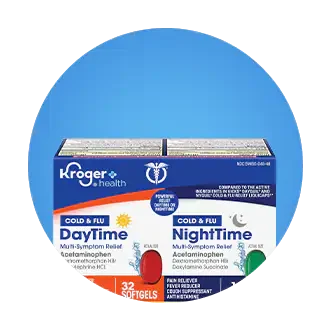 Kroger allergy medicine on a blue background